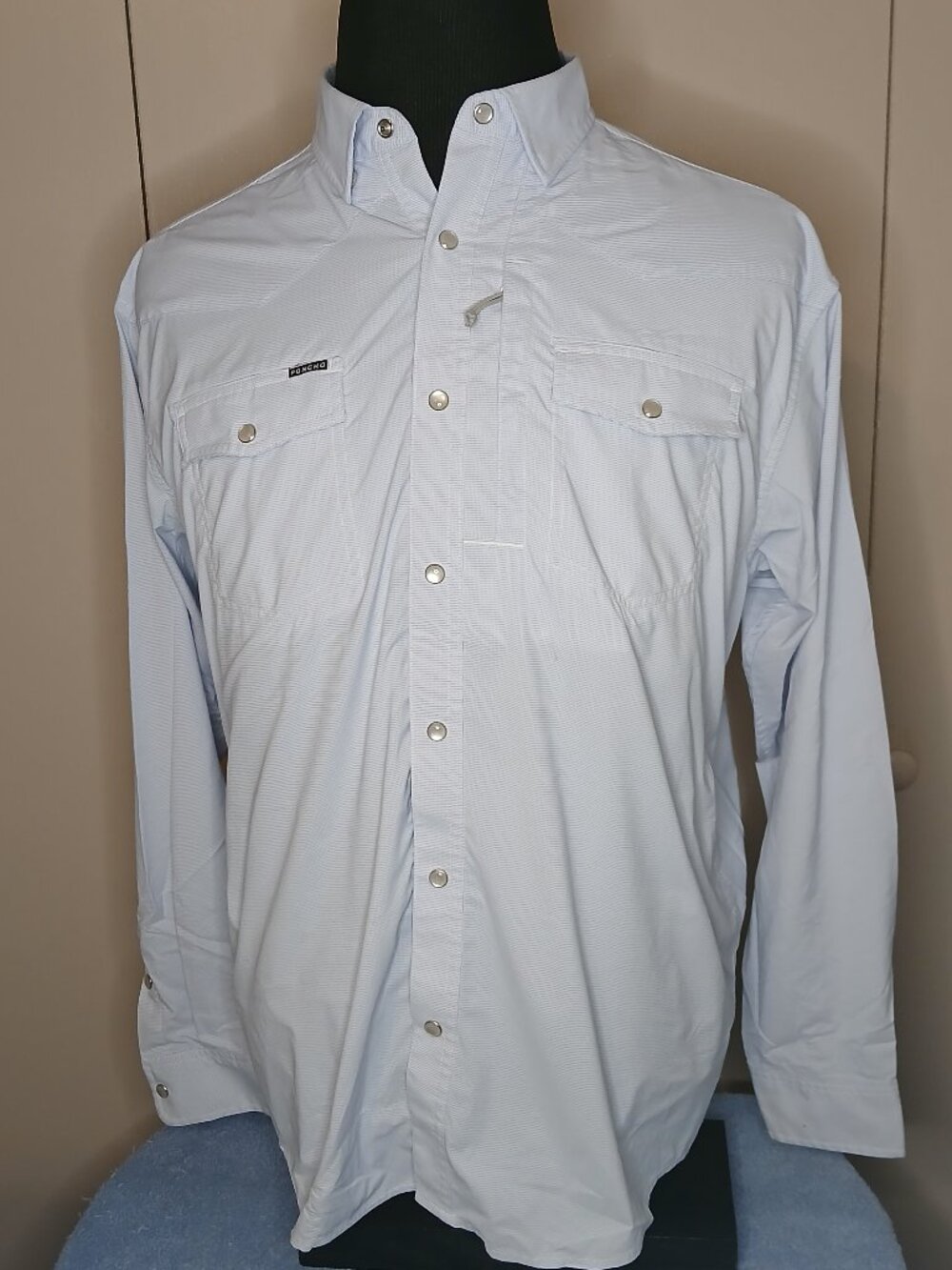 Poncho Men's Large Blue Performance Micro Pattern Pearl Snaps (1160B2)